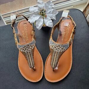 Coconuts Beaded Boho‎ Flip Flops Flat Sandals Thong size 9